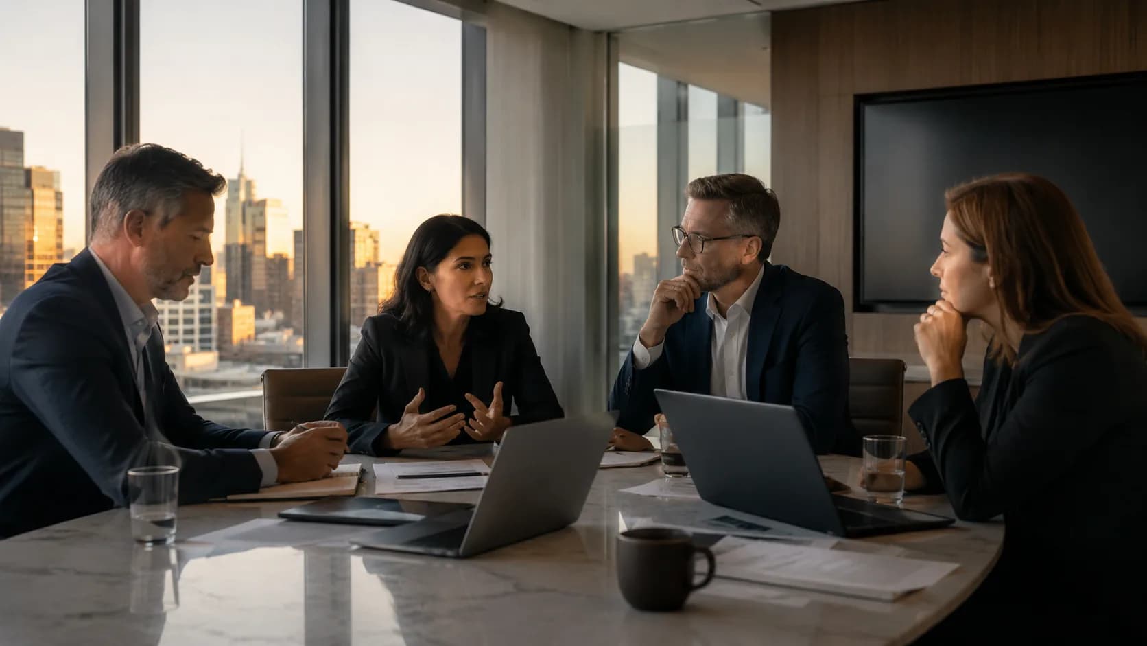 Business leaders discussing technology priorities