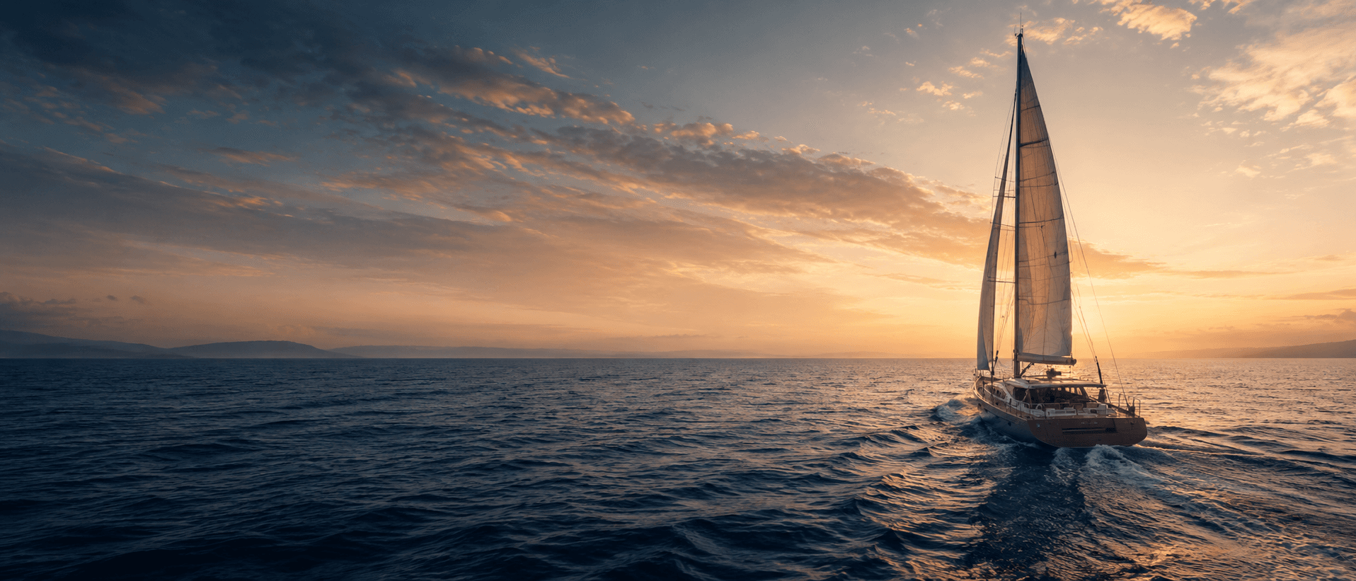 Sailing yacht moving toward the horizon